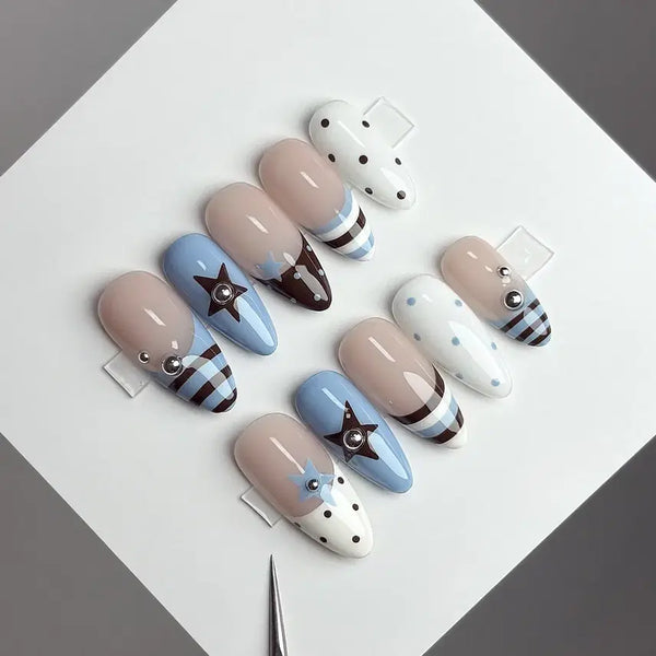 [BUNJANG] Handmade French Dot Drawing Nail Tips / 프렌치도트드로잉 수제네일팁