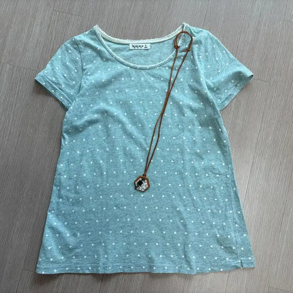 [BUNJANG] SM2 Polka Dot Short Sleeve T-Shirt & Necklace Set / sm2도트 반팔티+sm2 목걸이