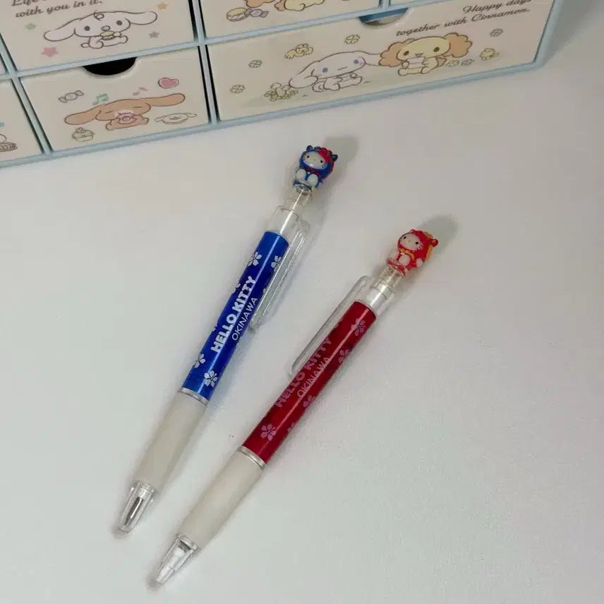 [BUNJANG] Sanrio Classic Kitty Okinawa Limited Edition Goblin Ballpoint Pen & Mechanical Pencil Set / 세트) 산리오 고전키티 오키나와 한정 도깨비 볼펜 샤프 고전문구 필기구