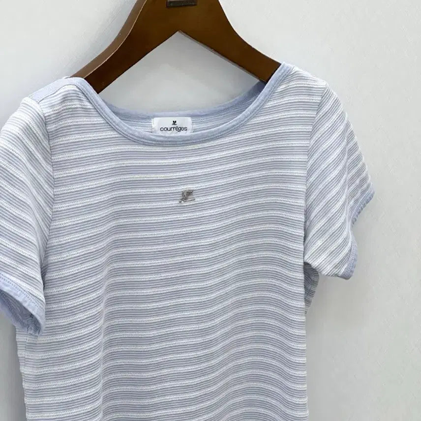 [BUNJANG] Courreges Sky Blue Stripe Short Sleeve T-Shirt / courreges / 꾸레쥬  스카이블루 스트라이프 반팔 티셔츠