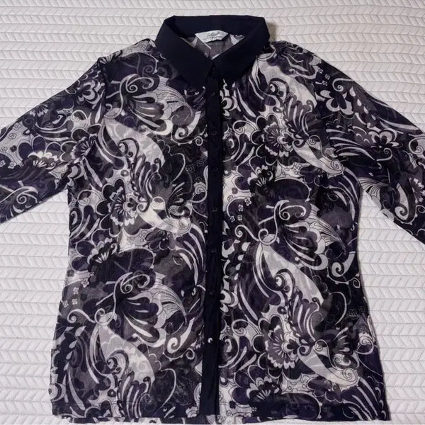 [BUNJANG] Crocodile Sheer Blouse with Unique Pattern / 크로커다일 시스루 블라우스