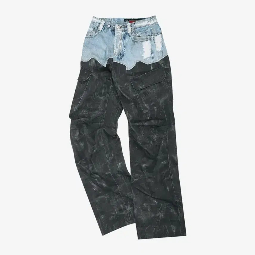 [BUNJANG] Andersson Bell Faux Denim Scratch Leather Printed Cargo Pants 32 / [s급] 앤더슨벨 포데님 스크래치 레더 프린티드 카고 팬츠 32