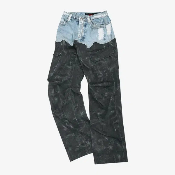 [BUNJANG] Andersson Bell Faux Denim Scratch Leather Printed Cargo Pants 32 / [s급] 앤더슨벨 포데님 스크래치 레더 프린티드 카고 팬츠 32