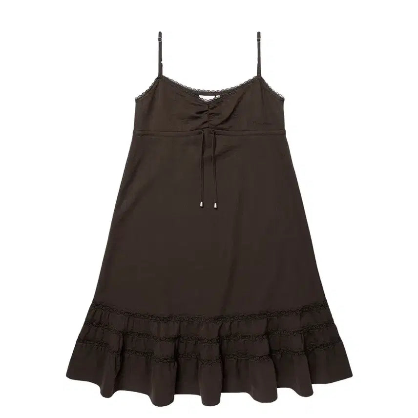 [BUNJANG] Ames Worldwide Lace Shirring Dress Brown / Ames Worldwide 아메스 월드와이드 레이스 셔링 드레스 브라운