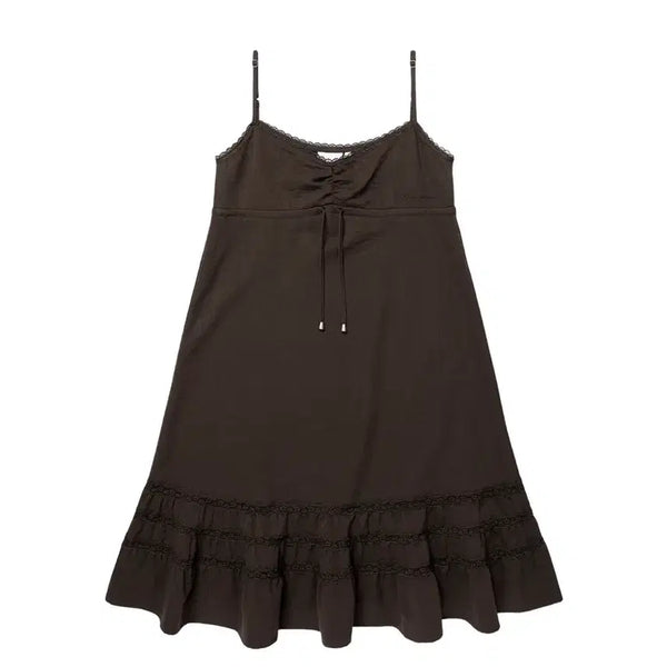 [BUNJANG] Ames Worldwide Lace Shirring Dress Brown / Ames Worldwide 아메스 월드와이드 레이스 셔링 드레스 브라운