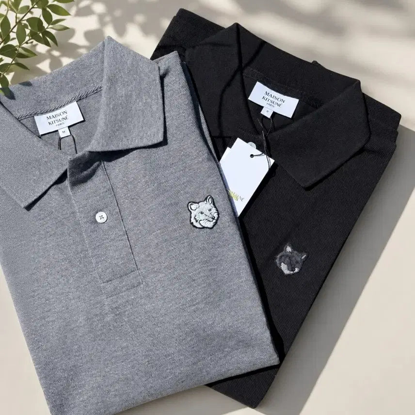 [BUNJANG] Maison Kitsuné Bold Fox Collar Polo Shirt / 정품/무료배송) 메종키츠네 볼드폭스 카라 , 블랙 그레이
