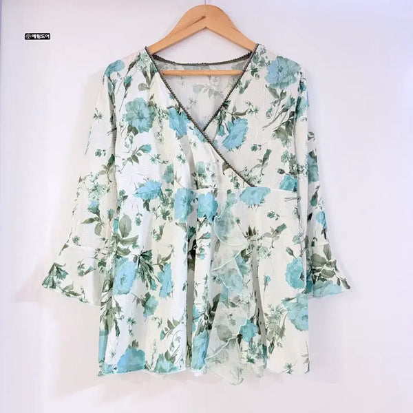 [BUNJANG] Fairy Mint Floral Blouse / 페어리 민트 플로럴 블라우스