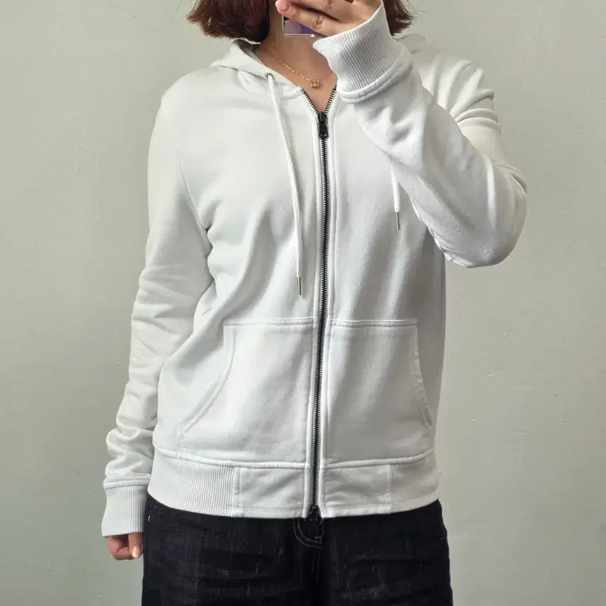 [BUNJANG] Armani Exchange Women's White Logo Rhinestone Hoodie Zip-Up (M) / [프립]M/아르마니 익스체인지(A|X) 후드 집업 화이트