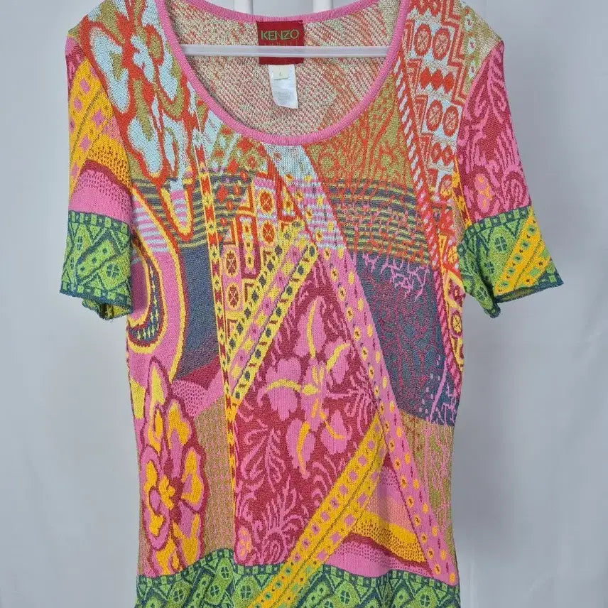 [BUNJANG] Kenzo Jungle Pattern Mesh Knit Short Sleeve / 겐조 정글 반팔 메쉬 니트 빈티지 패턴