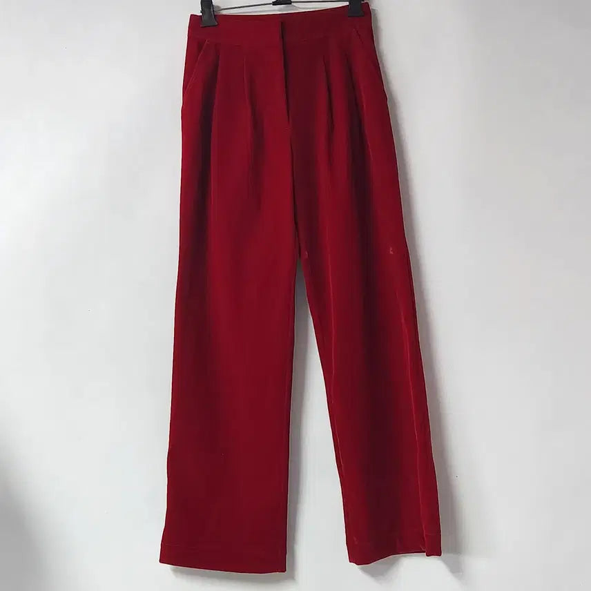 [BUNJANG] Deep Red Velvet Pin Tuck Wide Slacks Pants - Size S / 딥레드 벨벳 핀턱 와이드 슬랙스 팬츠 S