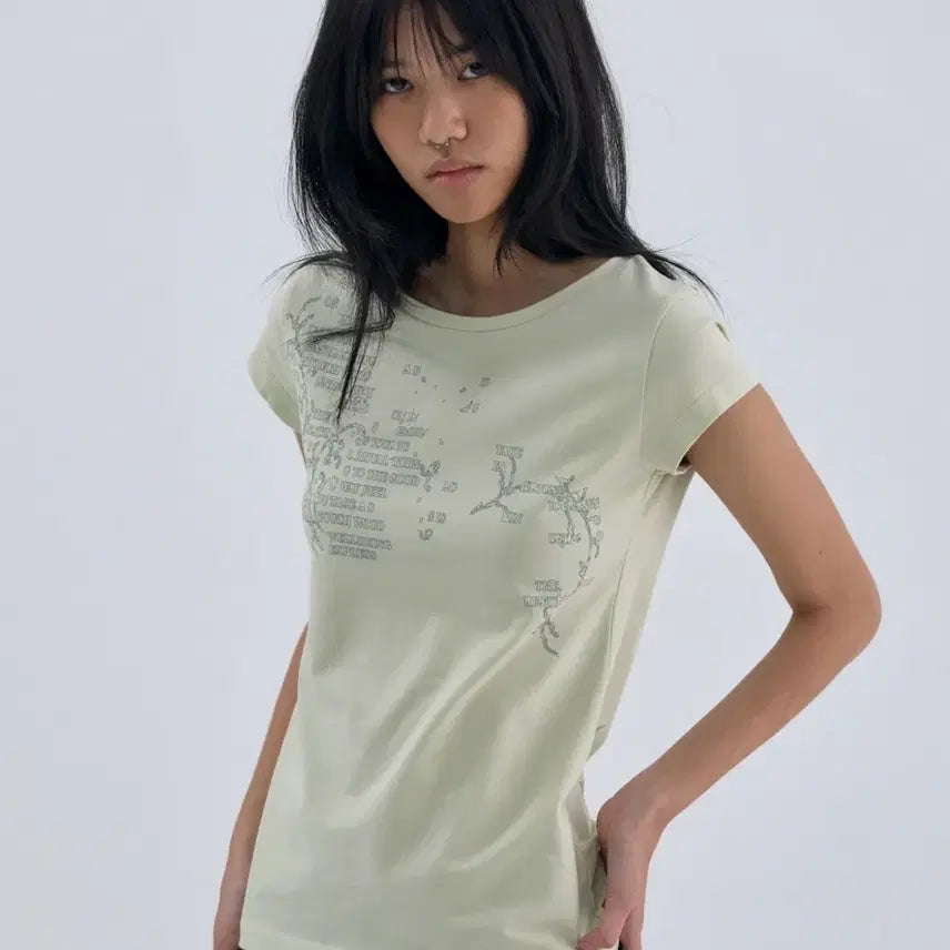 [BUNJANG] Wellbeing Express Message Vine Half Sleeve T-Shirt Mint / 웰빙익스프레스 반팔 Message Vine Half Sleeve Mint