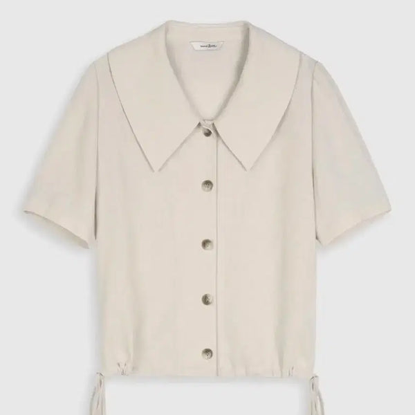 [BUNJANG] Roem Cropped Shacket Short-Sleeve Shirt Blouse - Light Beige / 로엠) 크랍 셔켓 라이트베이지 반팔 셔츠 블라우스