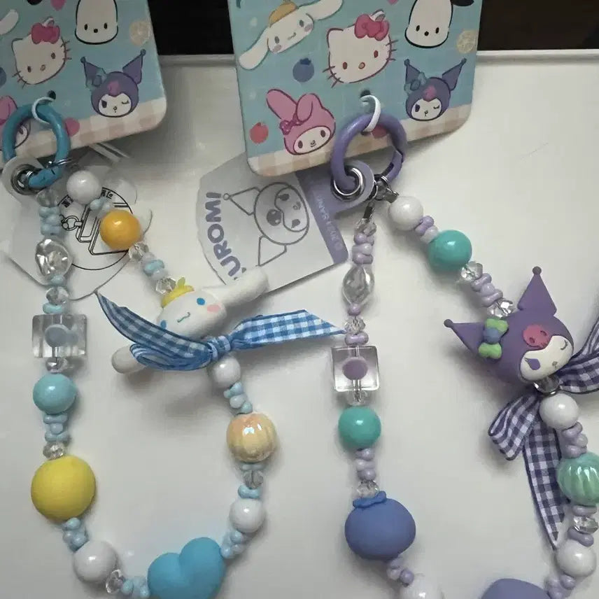 [BUNJANG] Sanrio Cinnamoroll & Kuromi Beaded Ribbon Keychain / 산리오 시나모롤 쿠로미 키링