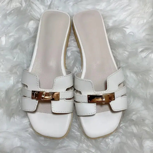 [BUNJANG] Elle Gold Buckle Slippers / 엘르 금장 버클 슬리퍼 블로퍼 뮬