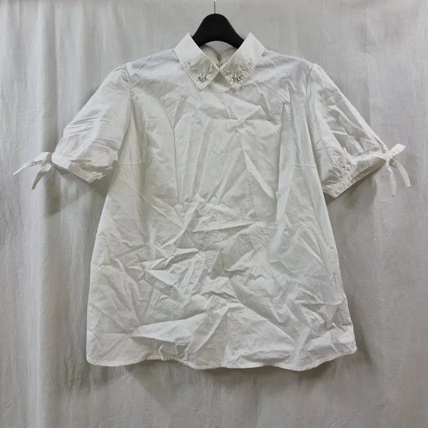 [BUNJANG] Earth Music & Ecology Vintage White Blouse Shirt / 어스뮤직앤이콜로지 일본 구제 빈티지 화이트 블라우스 셔츠