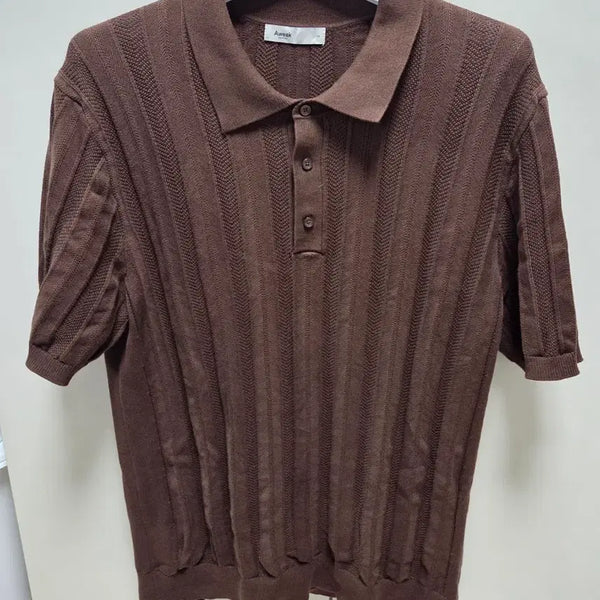 [BUNJANG] EDITION Crochet Collar Short Sleeve Polo Shirt Dark Brown XXL / 에디션 크로셰 카라넥 반팔카라티 xxl(110)사이즈 다크브라운 판매
