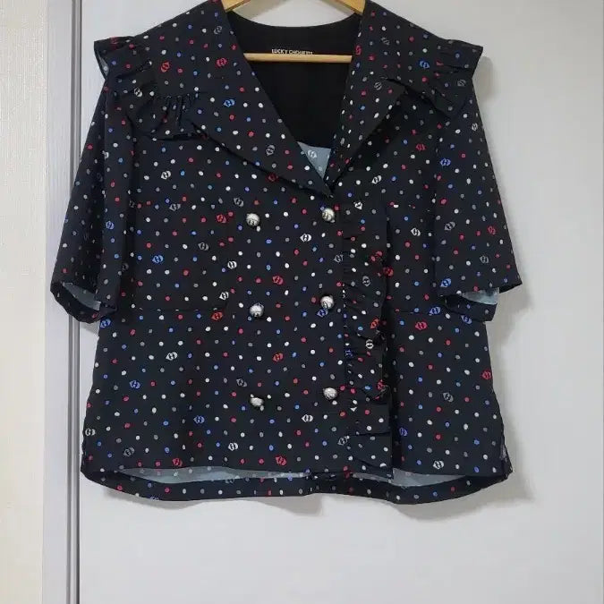 [BUNJANG] LUCKY CHOUETTE Short Sleeve Blouse Navy Polka Dot / 럭키슈에뜨 반팔 블라우스