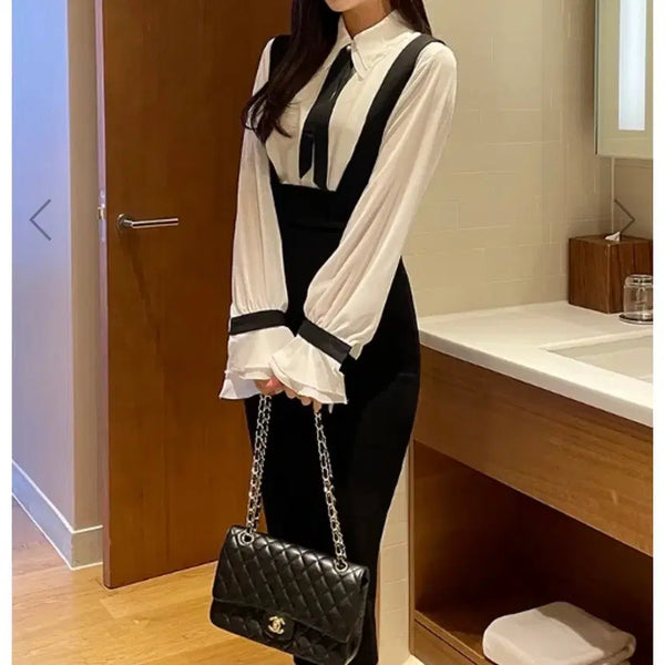 [BUNJANG] Black and White Shirt Dress Set / 블랙 앤 화이트 셔츠 원피스 세트상품