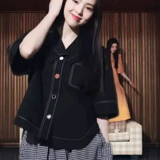 [BUNJANG] Lucky Chouette Cotton Short Sleeve Blouse Black / 럭키슈에뜨 반팔 블라우스
