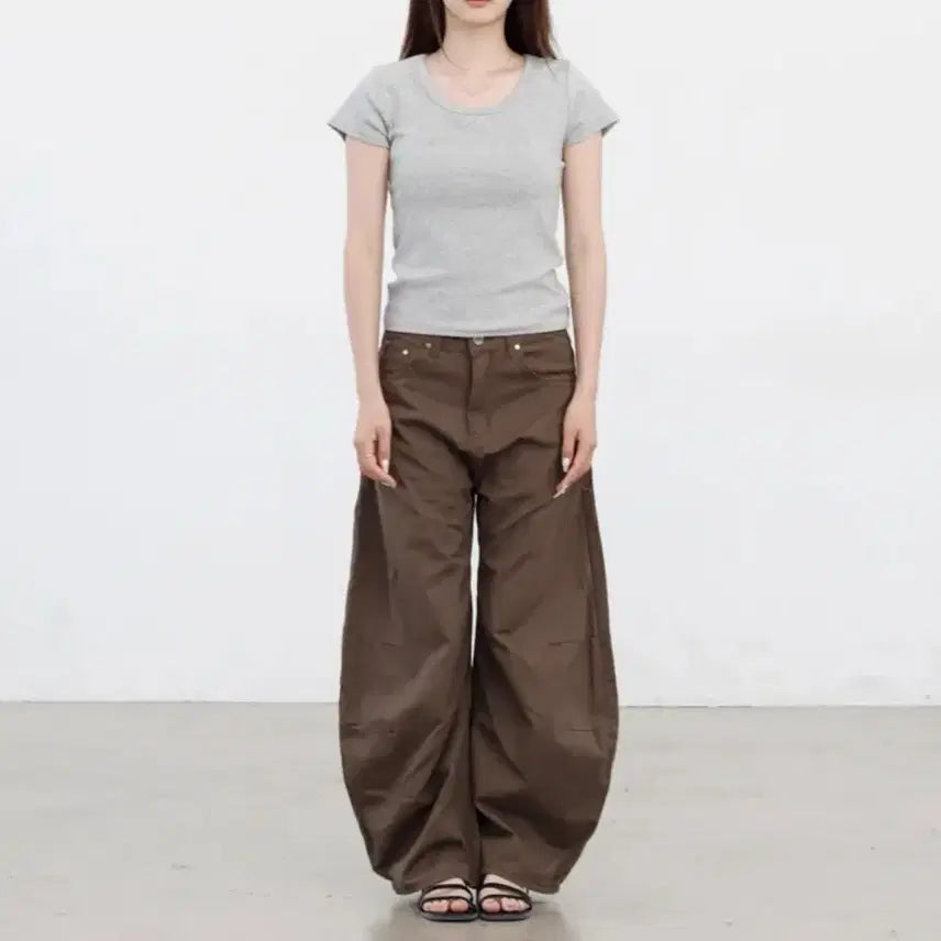 [BUNJANG] Kamon Cotton Balloon Fit Wide Pants Brown L / 카몬 코튼 벌룬핏 와이드팬츠 / 브라운 / L