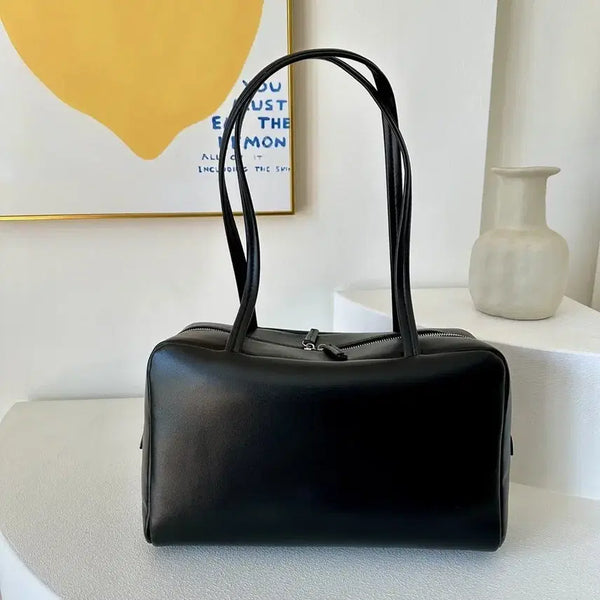 [BUNJANG] Genuine Leather Simple Square Shoulder Bag Bowling Bag / [양가죽] 리얼 가죽 심플 스퀘어 숄더백 볼링백 데일리 보부상 가방 블랙