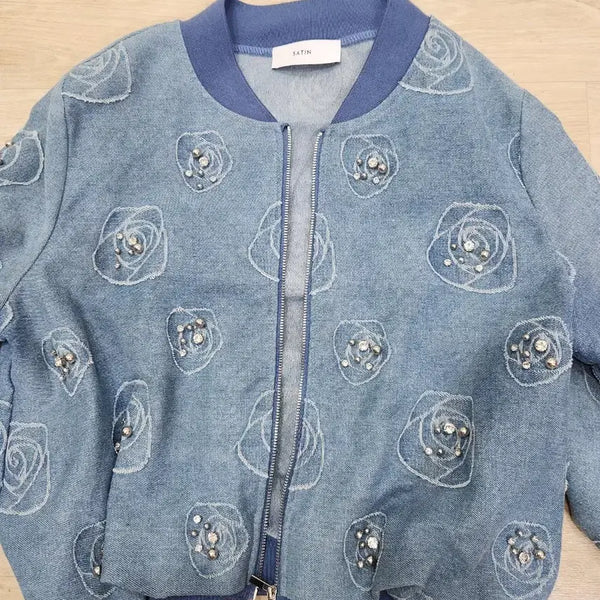 [BUNJANG] Satin Rose Pattern Blouson Jacket / 샤틴 장미 패턴 블루종 자켓