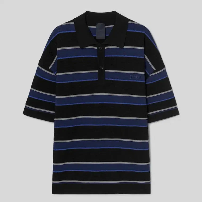 [BUNJANG] Juun.J Striped T-Collar Knit Blue L / 준지 티칼라 스트라이프 니트 블루 (L)