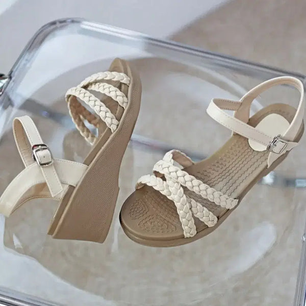 [BUNJANG] Sobo Jwihwa Women's Strappy Wedge Heel Sandals - Size 240 (Ivory) / 새상품 스트랩 웨지힐 샌들 240