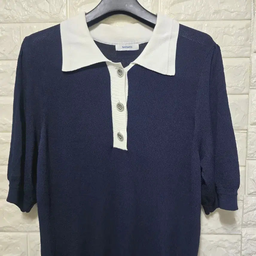 [BUNJANG] She's Miss Rayon Shirt Navy White Collar Size 66 / 쉬즈미스 레이온셔츠 66