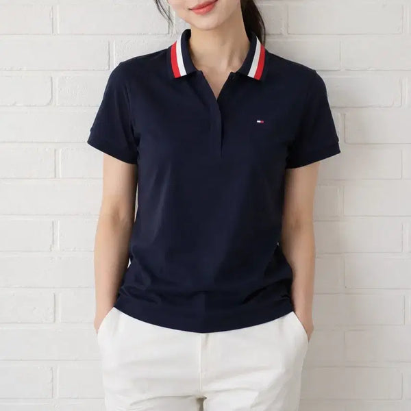[BUNJANG] Tommy Hilfiger Women's Navy Short Sleeve Polo Shirt Size 90 / [90]타미힐피거 반팔 카라티