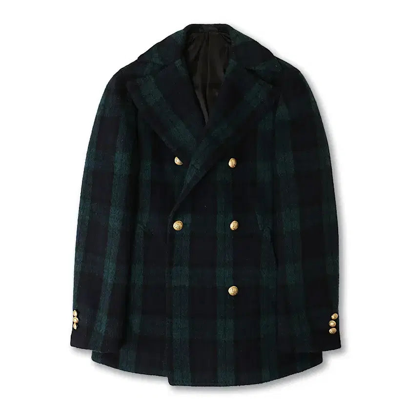 [BUNJANG] E'lento Ring Jacket Tartan Check Wool Double Pea Coat / 링자켓 [E'lento Ring Jacket] 타탄 체크 울 더블 피코트