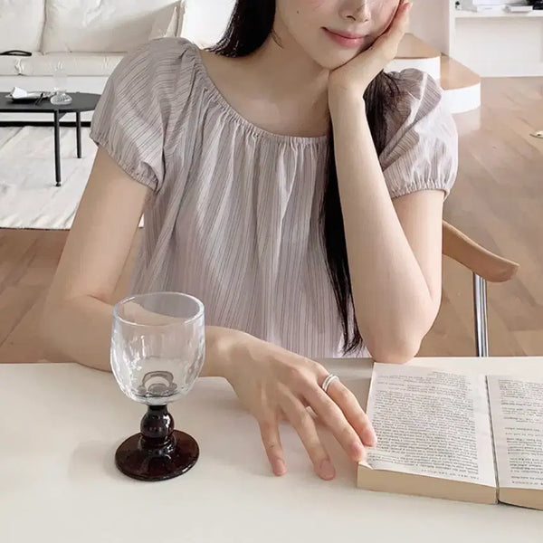 [BUNJANG] Slowand Dear Stripe Short Sleeve Blouse / 슬로우앤드) 디얼 스트라이프 반팔블라우스