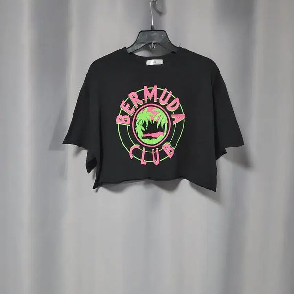 [BUNJANG] Fluorescent Lettering Crop Cotton T-Shirt / 형광 레터링 크롭 면티