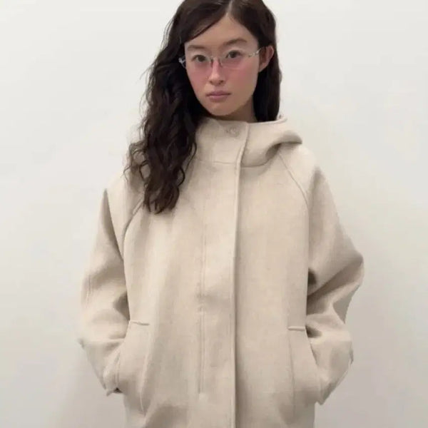 [BUNJANG] Type Service Hooded Half Coat Oatmeal / 타입서비스 후디드 하프코트 오트밀