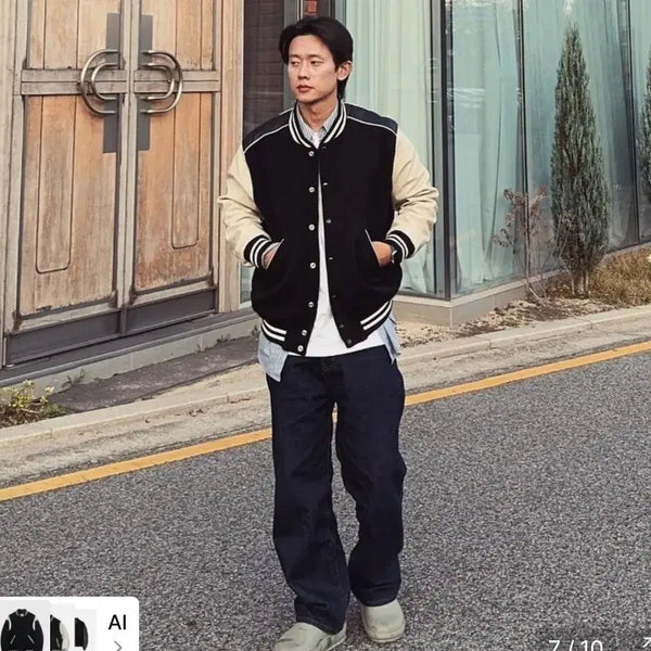 [BUNJANG] Rolling Studio Men's Lambskin Varsity Jacket / 롤링 스튜디오 블루종 양가죽 자켓 남성용 야구점퍼