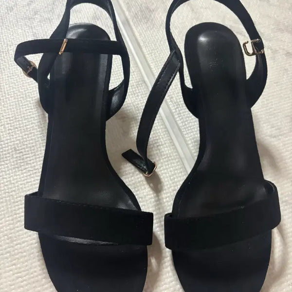[BUNJANG] Women's Suede Strap Heel Sandals 5cm Black (Size 245-250) / 가격인하/ 스트랩 샌들 힐 245-250 블랙 5cm 스웨이드