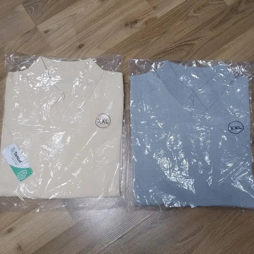 [BUNJANG] Tencel Short Sleeve Round T-Shirt Set (Mustard/Sky Blue, XXL) / 텐셀 반팔 라운드 티셔츠 베이지/하늘색 XXL