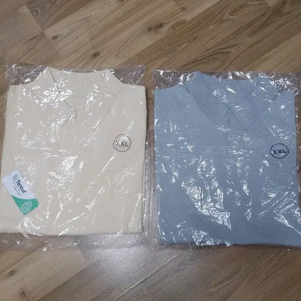 [BUNJANG] Tencel Short Sleeve Round T-Shirt Set (Mustard/Sky Blue, XXL) / 텐셀 반팔 라운드 티셔츠 베이지/하늘색 XXL
