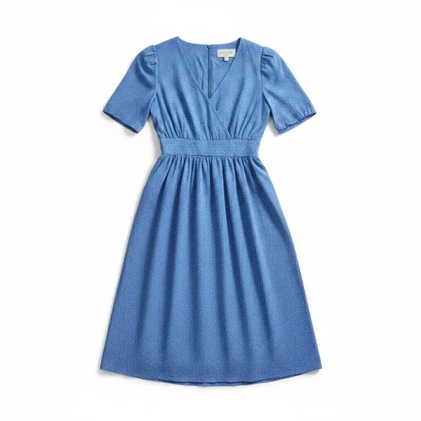 [BUNJANG] Women's Blue Dot Pattern Wrap Dress / 여성F/ 블루 도트 패턴 랩 원피스