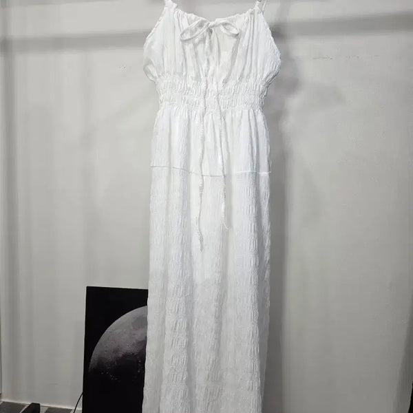 [BUNJANG] White Smocked Long Dress / 화이트 스모그 롱 원피스