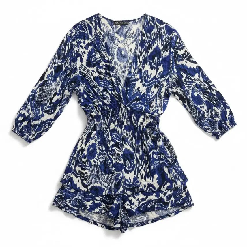 [BUNJANG] Zara Blue Pattern Tunic Blouse Dress / 여성L/ 자라 블루 패턴 튜닉 블라 원피스