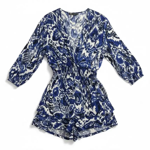 [BUNJANG] Zara Blue Pattern Tunic Blouse Dress / 여성L/ 자라 블루 패턴 튜닉 블라 원피스