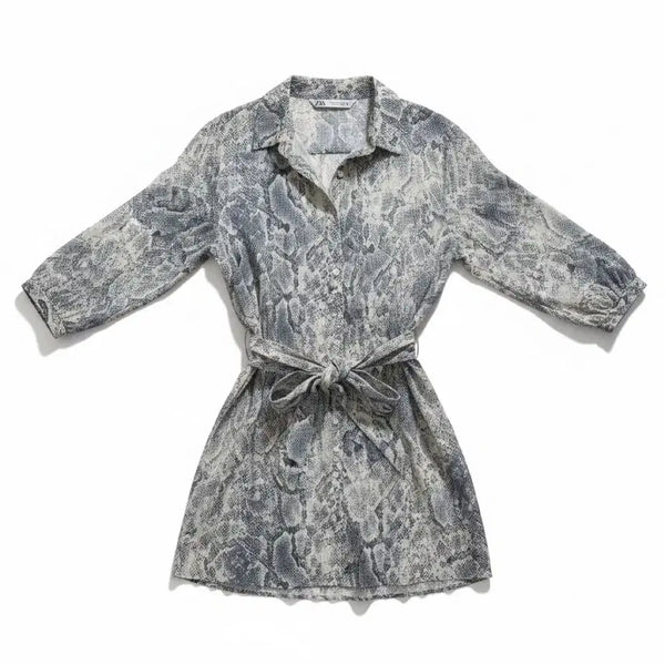 [BUNJANG] Zara Snake Pattern Shirt Dress / 자라 셔츠 원피스 뱀피 패턴