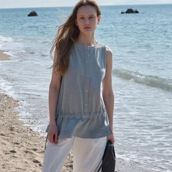 [BUNJANG] Rave Waist String Sleeveless Layered Top Grey / 새상품) 레이브 웨이스트 스트링 슬리브리스 레이어드 탑 그레이