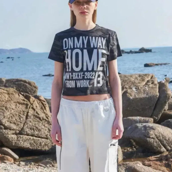 [BUNJANG] VAVF HOME Typo Crop Tee Black Camo / 새상품) 바우프 홈 타이포 크롭티 블랙 카모