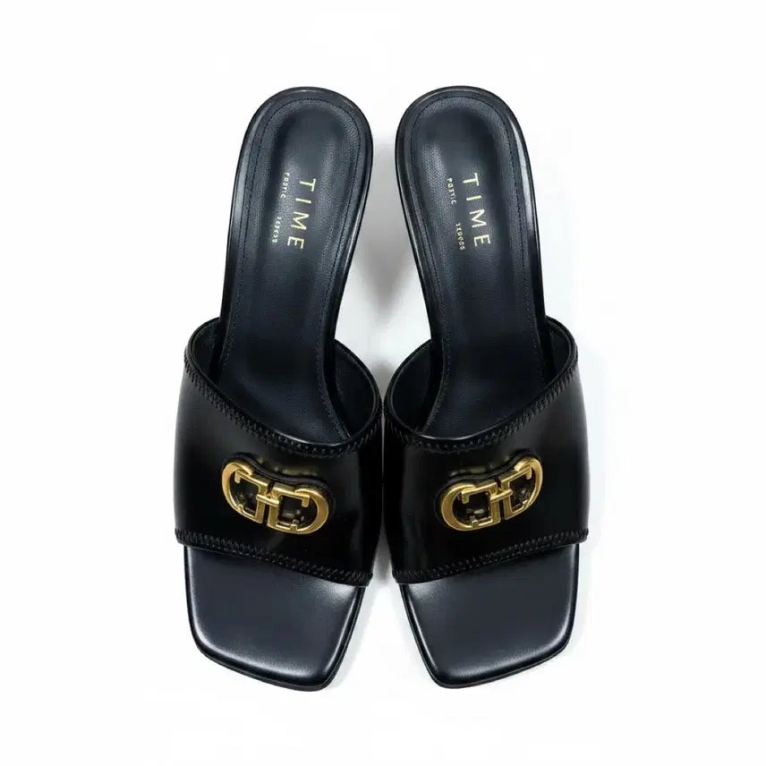 [BUNJANG] TIME Strap Mules Black Sandals Slippers / 여성230/ 타임 스트랩 뮬 블랙 샌들 슬리퍼 한섬