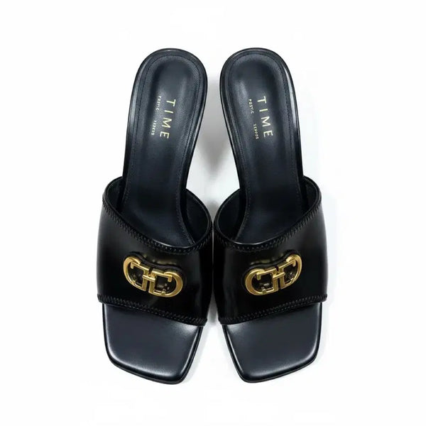 [BUNJANG] TIME Strap Mules Black Sandals Slippers / 여성230/ 타임 스트랩 뮬 블랙 샌들 슬리퍼 한섬