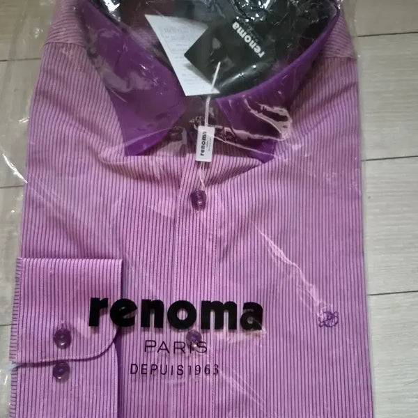 [BUNJANG] Renoma Men's Long Sleeve Shirt Purple Stripe Slim Fit Size 100 (New) / 레노마100 긴팔 셔츠(새상품)