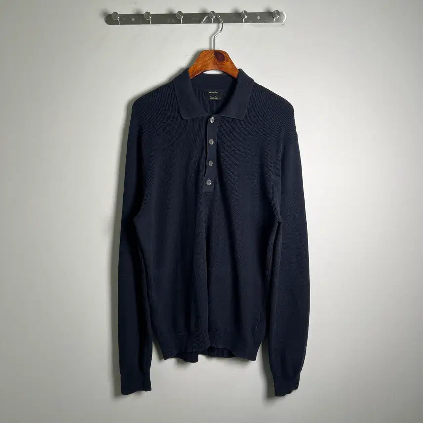 [BUNJANG] Massimo Dutti Navy Collar Knit Long Sleeve Polo Shirt L / 마시모두띠 네이비 카라 니트 긴팔 폴로 셔츠 L