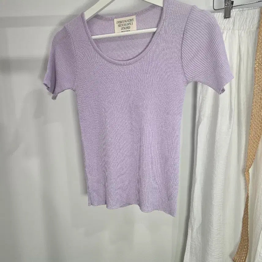 [BUNJANG] Evercommerce Purple Ribbed Short Sleeve T-Shirt Free Size New / 에버커머스 퍼플 골지 반팔 프리사이즈 새제품